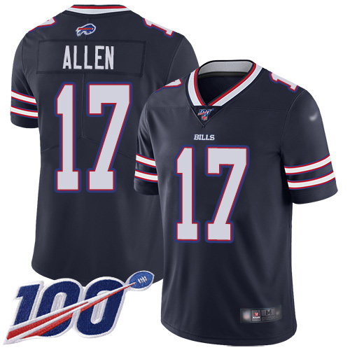 Men Buffalo Bills #17 Josh Allen Limited Navy Blue Inverted Legend 100th Season NFL Jersey